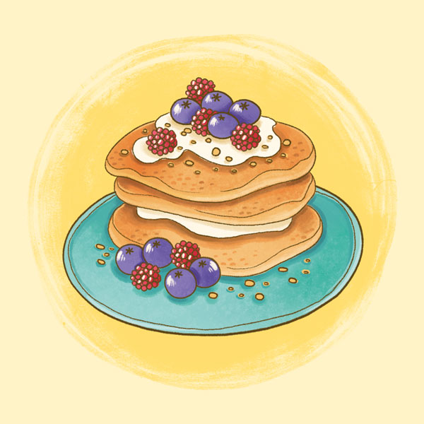 Pancake integrali con nocciole, frutti di bosco e yogurt